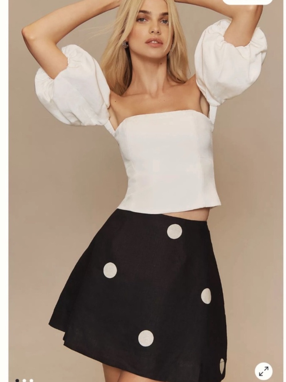 Aston Studio Skirt Trixie Linen Mini in Polka Dot Black White